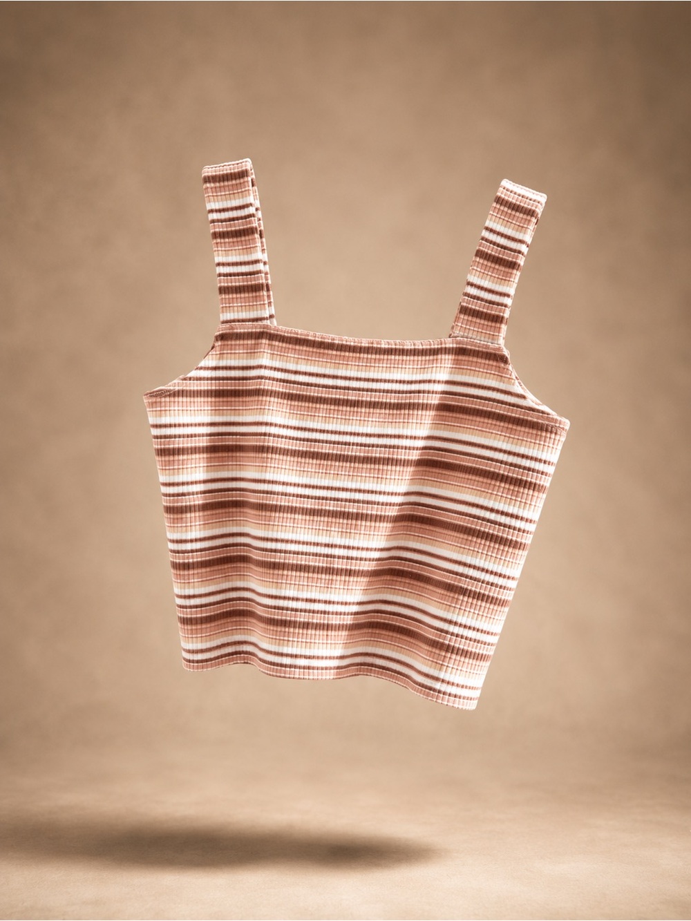 American Eagle Outfitters Ribbed Striped Tank in Brown and Cream